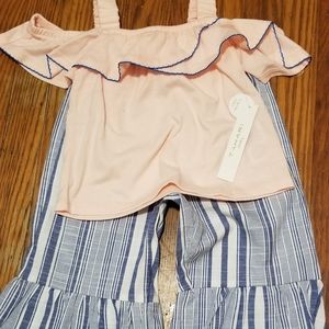 Light Pink Ruffle top & Blue Stripe Ruffle Pants